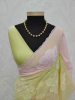 Mul Chanderi with 4D shading and white floral thread embroidery - Image 6