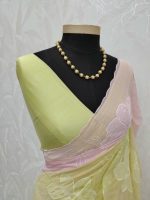 Mul Chanderi with 4D shading and white floral thread embroidery - Image 7