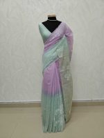 Mul Chanderi with 4D shading and white floral thread embroidery - Image 2