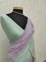 Mul Chanderi with 4D shading and white floral thread embroidery - Image 4