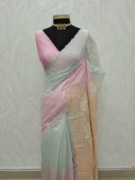 Mul Chandheri with lotus -inspired applique embroidery
