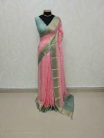 Georgette Banarasi with a plain body, scattered zari-woven buttas,and a contrast floral zari-woven border - Image 47