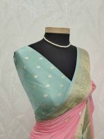 Georgette Banarasi with a plain body, scattered zari-woven buttas,and a contrast floral zari-woven border - Image 46