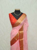 Georgette Banarasi with a plain body, scattered zari-woven buttas,and a contrast floral zari-woven border - Image 42