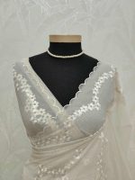 Organza with floral lace embroidery and border detailing - Image 3