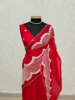 Organza with floral lace embroidery and border detailing