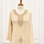 Tissue Straight-cut kurti with asymmetrical floral beadwork and cutdana embroidery