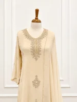 Tissue Straight-cut kurti with asymmetrical floral beadwork and cutdana embroidery