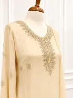 Tissue Straight-cut kurti with asymmetrical floral beadwork and cutdana embroidery - Image 4