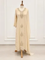 Tissue Straight-cut kurti with asymmetrical floral beadwork and cutdana embroidery - Image 2