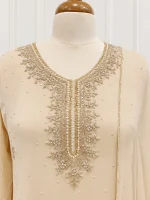 Tissue Straight-cut kurti with asymmetrical floral beadwork and cutdana embroidery - Image 3