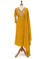 Soft cotton with heavy floral handwork, sequins,and bead embellished v-neck - Image 2