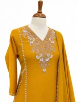 Soft cotton with heavy floral handwork, sequins,and bead embellished v-neck - Image 3