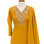 Soft cotton with heavy floral handwork, sequins,and bead embellished v-neck