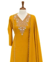 Soft cotton with heavy floral handwork, sequins,and bead embellished v-neck