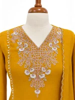 Soft cotton with heavy floral handwork, sequins,and bead embellished v-neck - Image 4