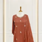 Chiffon 3 piece salwar suit 1-Brown
