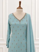 Chiffon 3 piece salwar suit 2 - Light Blue