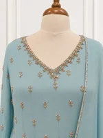 Chiffon 3 piece salwar suit 2 - Light Blue - Image 4
