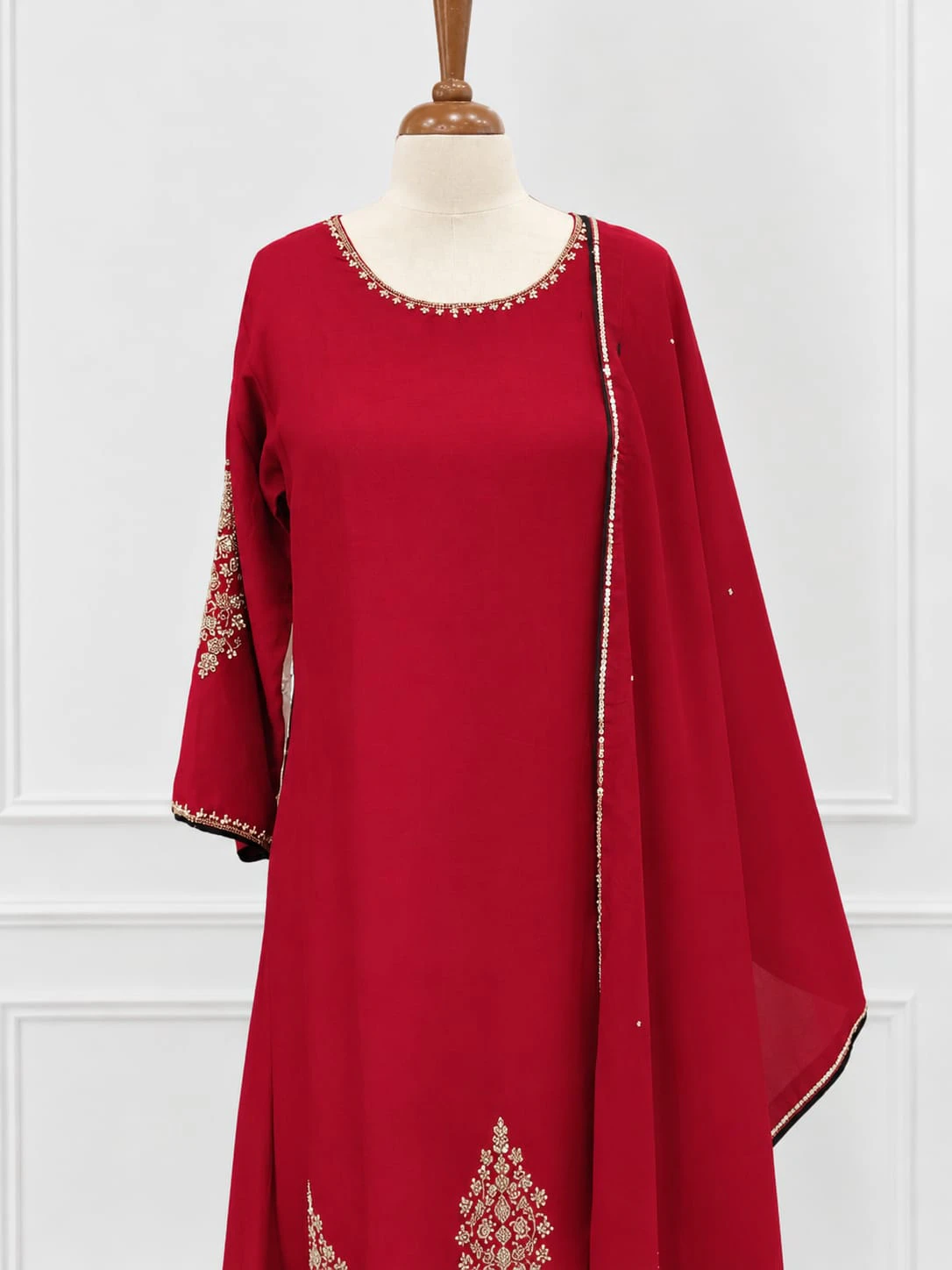 CSL2180_00001 Mul Chanderi 3 piece salwar suit 2- Red - Image 1