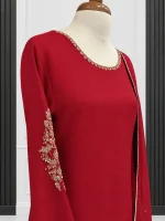 Mul Chanderi 3 piece salwar suit 2- Red - Image 3