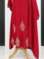 Mul Chanderi 3 piece salwar suit 2- Red - Image 4