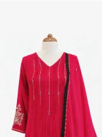 Mul Chanderi 3 piece salwar suit 4- Pink