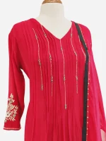 Mul Chanderi 3 piece salwar suit 4- Pink - Image 4