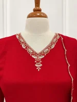 Chiffon 3 piece salwar suit 5- Red - Image 3