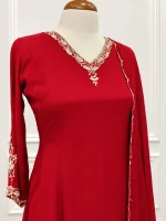 Chiffon 3 piece salwar suit 5- Red - Image 4