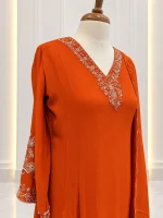 Chiffon 3 piece salwar suit 7- Orange - Image 3