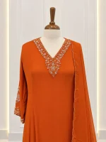 Chiffon 3 piece salwar suit 7- Orange