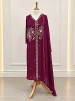 Chiffon 3 piece salwar suit 8- Wine - Image 2