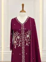 Chiffon 3 piece salwar suit 8- Wine