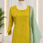 Mul Chanderi 3 piece salwar suit 11- Lime Yellow