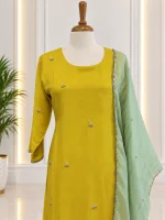 Mul Chanderi 3 piece salwar suit 11- Lime Yellow