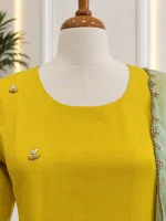Mul Chanderi 3 piece salwar suit 11- Lime Yellow - Image 5