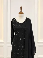 Chiffon 3 piece salwar suit 10- Black
