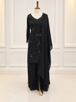 Chiffon 3 piece salwar suit 10- Black - Image 2