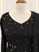 Chiffon 3 piece salwar suit 10- Black - Image 3