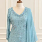 Chiffon 3 piece salwar suit 11- Powder Blue