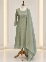 Tissue 3 piece salwar suit 2- Moss Green - Image 2