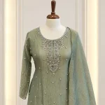 Tissue 3 piece salwar suit 2- Moss Green
