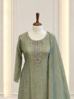 Tissue 3 piece salwar suit 2- Moss Green