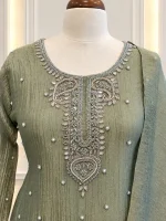 Tissue 3 piece salwar suit 2- Moss Green - Image 3