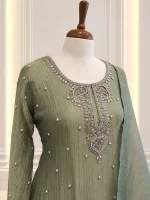 Tissue 3 piece salwar suit 2- Moss Green - Image 4