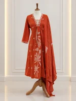 Mul Chanderi 3 piece salwar suit 23- Dark Orange - Image 2