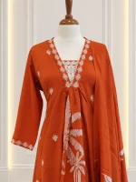 Mul Chanderi 3 piece salwar suit 23- Dark Orange