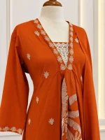 Mul Chanderi 3 piece salwar suit 23- Dark Orange - Image 3