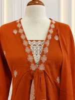 Mul Chanderi 3 piece salwar suit 23- Dark Orange - Image 4